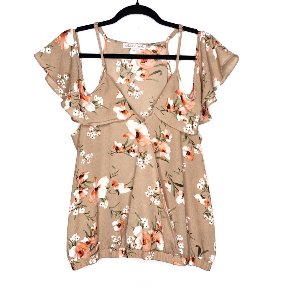 Willow&Root Flutter Sleeve Cold Shoulder Top Sz L